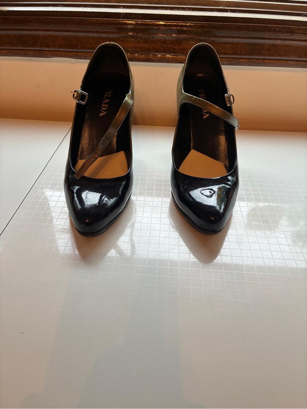 Prada Black Patent Leather Mary Jane Heels with Strap